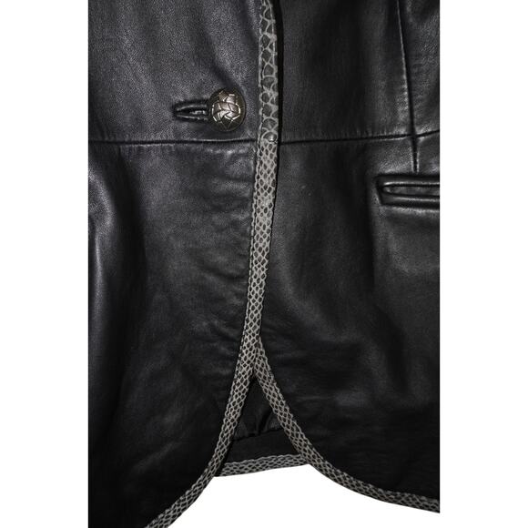 Tony Lama Genuine Leather Blazer Jacket Women’s L  Western Snake Trim Black Coat - Picture 4 of 6